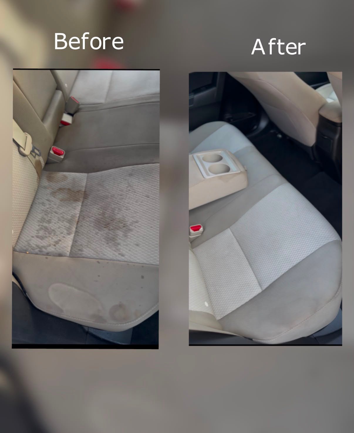 Rear interior seat detail, before and after